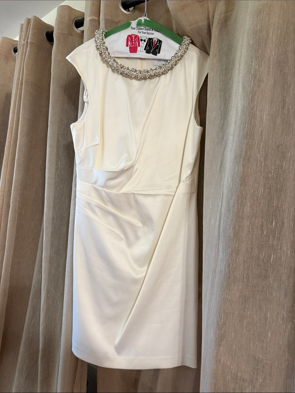 Sleeveless Ivory Beaded-Neck Sheath Wedding Dress